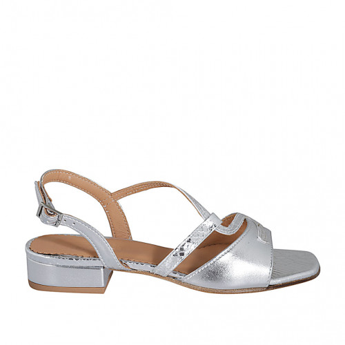 Sandale pour femmes en cuir imprimé et lamé argent talon 2 - Pointures disponibles:  32, 33, 42