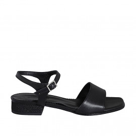 Woman's sandal in black leather with strap and coated heel 2 - Available sizes:  42