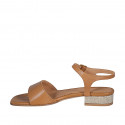 Sandale pour femmes en cuir cognac avec courroie et talon recouvert 2 - Pointures disponibles:  32, 42