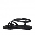 Woman's thong sandal in black printed patent leather with strap heel 1 - Available sizes:  32, 33, 42, 43