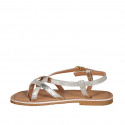 Woman's thong sandal in platinum laminated printed patent leather with strap heel 1 - Available sizes:  32, 42