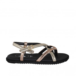 Woman's thong sandal in copper and platinum laminated leather with strap wedge heel 1 - Available sizes:  32, 33, 34, 42