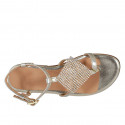 Sandalo da donna in pelle platino con cinturino e strass tacco 2 - Misure disponibili: 32, 33, 42, 43