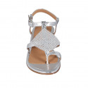 Sandale entredoigt pour femmes en cuir verni imprimé lamé argent avec strass et courroie talon 4 - Pointures disponibles:  42, 44, 45, 46