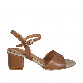 Sandale pour femmes en cuir brun clair avec courroie talon 5 - Pointures disponibles:  42, 43, 44, 45