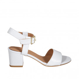 Woman's sandal with anklestrap in white printed leather heel 5 - Available sizes:  42, 43, 44