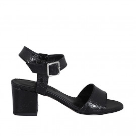 Sandalia en charol imprimido negro con cinturon para mujer tacon 5 - Tallas disponibles:  31, 33, 42, 43, 44, 45