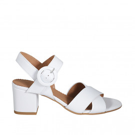 Woman's sandal with strap in white leather heel 5 - Available sizes:  44, 45