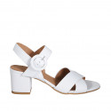 Sandalia con cinturon para mujer en piel blanca tacon 5 - Tallas disponibles:  44, 45