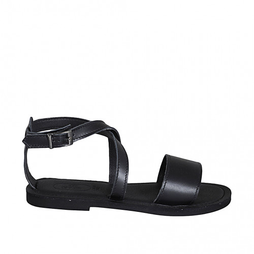 Sandale pour femmes avec courroie croisé en cuir noir talon 1 - Pointures disponibles:  32, 42