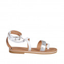 Woman's thong sandal with crossed strap in white and silver laminated leather heel 1 - Available sizes:  33, 42, 43, 44