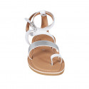 Woman's thong sandal with crossed strap in white and silver laminated leather heel 1 - Available sizes:  33, 42, 43, 44