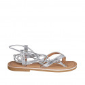 Woman's flip-flop gladiator sandal in silver laminated leather heel 1 - Available sizes:  42