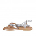 Woman's flip-flop gladiator sandal in silver laminated leather heel 1 - Available sizes:  42