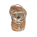 Sandale entredoigt spartiates à lacets pour femmes en cuir lamé platine talon 1 - Pointures disponibles:  43
