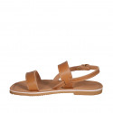 Sandale pour femmes en cuir cognac talon 1 - Pointures disponibles:  32, 42