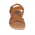 Sandale pour femmes en cuir cognac talon 1 - Pointures disponibles:  32, 42