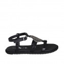 Sandalo da donna in pelle stampata nera con cinturino e strass zeppa 1 - Misure disponibili: 32, 33, 42, 43