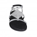 Sandale pour femmes en cuir imprimé lamé argent avec courroie et strass talon compensé 1 - Pointures disponibles:  32, 34, 42, 43