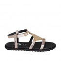 Sandalo da donna in pelle stampata laminata rame con cinturino e strass zeppa 1 - Misure disponibili: 32, 33, 34, 42, 43