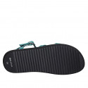 Sandale pour femmes en cuir imprimé lamé turquoise avec courroie et strass talon compensé 1 - Pointures disponibles:  32, 33, 34, 42, 43, 44, 45