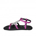 Sandalo da donna in pelle stampata laminata fucsia con cinturino e strass zeppa 1 - Misure disponibili: 32, 33, 34, 42, 43, 44