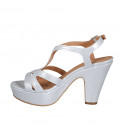 Woman's platform sandal in silver laminated leather heel 9 - Available sizes:  34, 43, 44