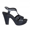 Sandalo da donna in pelle laminata blu con plateau e tacco 9 - Misure disponibili: 31, 42, 43, 44, 45