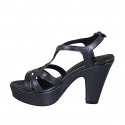 Sandale pour femmes en cuir lamé bleu avec plateforme et talon 9 - Pointures disponibles:  31, 42, 43, 44, 45, 46