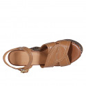 Sandalia para mujer en piel cognac con cinturon, plataforma y tacon trensado 12 - Tallas disponibles:  43