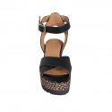 Sandalia para mujer con cinturon y plataforma en piel negra cuña trensada 7 - Tallas disponibles:  31, 42, 44