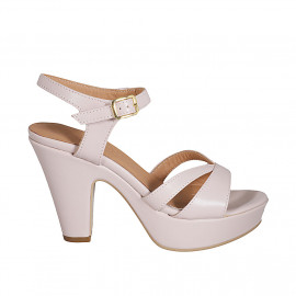 Woman's strap sandal with platform in nude leather heel 9 - Available sizes:  42, 43, 44, 46