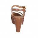 Woman's sandal in tan brown leather with strap, platform and heel 9 - Available sizes:  42, 43