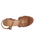 Sandale pour femmes en cuir brun clair avec courroie, plateforme et talon 9 - Pointures disponibles:  42, 43