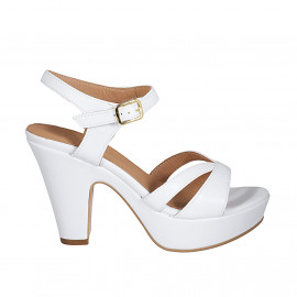 Woman's strap sandal with platform in white leather heel 9 - Available sizes:  42, 43