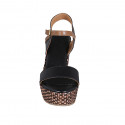 Woman's strap platform sandal in black and tan brown leather with braided wedge heel 9 - Available sizes:  42, 43, 44