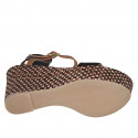 Woman's strap platform sandal in black and tan brown leather with braided wedge heel 9 - Available sizes:  42, 43, 44