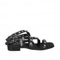 Sandalia para mujer con cinturones y tachuelas en piel negra tacon 2 - Tallas disponibles:  33, 42