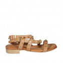 Sandalia para mujer con cinturones y tachuelas en piel cognac tacon 2 - Tallas disponibles:  32, 33