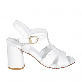 Woman's T-strap sandal in white leather heel 7 - Available sizes:  42