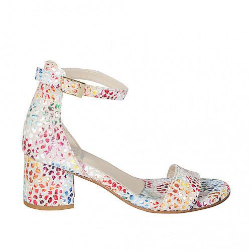 Woman's open shoe with strap in multicolor printed suede heel 5 - Available sizes:  43