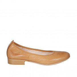 Woman's ballerina in tan brown leather heel 2 - Available sizes:  44