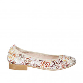 Woman's ballerina shoe in beige multicolored printed suede heel 2 - Available sizes:  32, 44