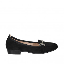 Woman's mocassin in black suede with accessory heel 2 - Available sizes:  32, 43