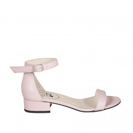 Woman's open shoe with ankle strap in rose leather heel 3 - Available sizes:  33, 34, 43