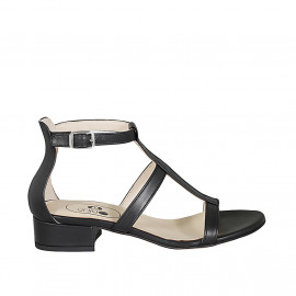 Woman's open shoe with strap in black leather heel 3 - Available sizes:  32, 42, 45