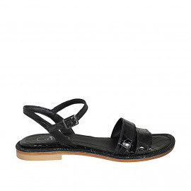 Woman's sandal in black printed patent leather with strap heel 1 - Available sizes:  33, 34, 42, 44