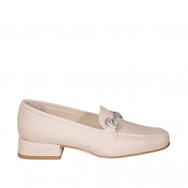 Mocassino con accessorio da donna in pelle nude tacco 3 - Misure disponibili: 42, 44, 45