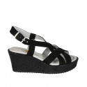 Woman's sandal in black suede and laminated fabric with platform wedge heel 7 - Available sizes:  42, 43, 45