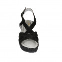 Woman's sandal in black suede and laminated fabric with platform wedge heel 7 - Available sizes:  42, 43, 45